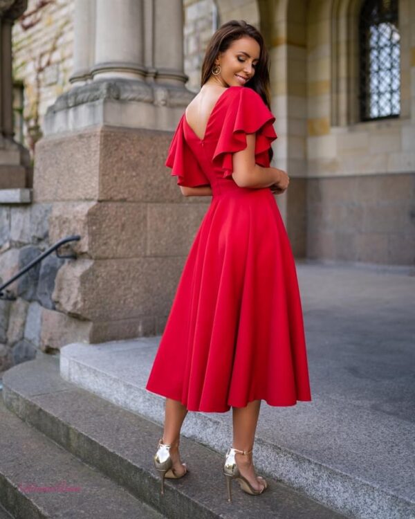 Sukienki wieczorowe LORA mocno kloszowana sukienka – czerwień kloszowana sukienka