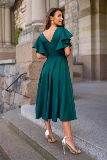 Sukienki wieczorowe midi LORA mocno kloszowana sukienka – zieleń kloszowana sukienka