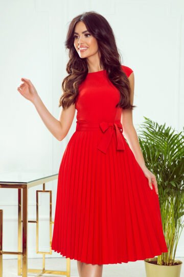 Sukienki codzienne midi Lila czerwona plisowana sukienka czerwona sukienka